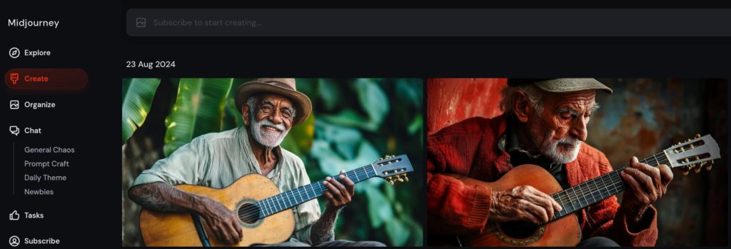Interface de Midjourney