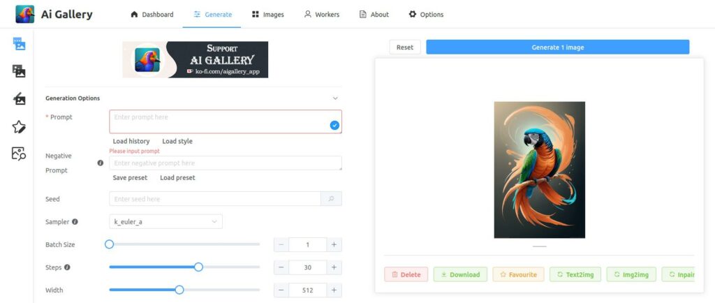 Interface de AI Gallery