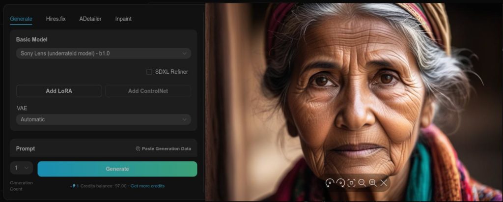 Interface de Tensor Art